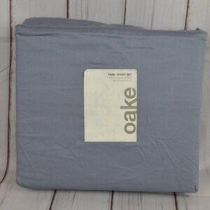 Oake Twin Size Sheet Set 100% Organic Cotton 300 Thread Count Gray Blue NEW READ